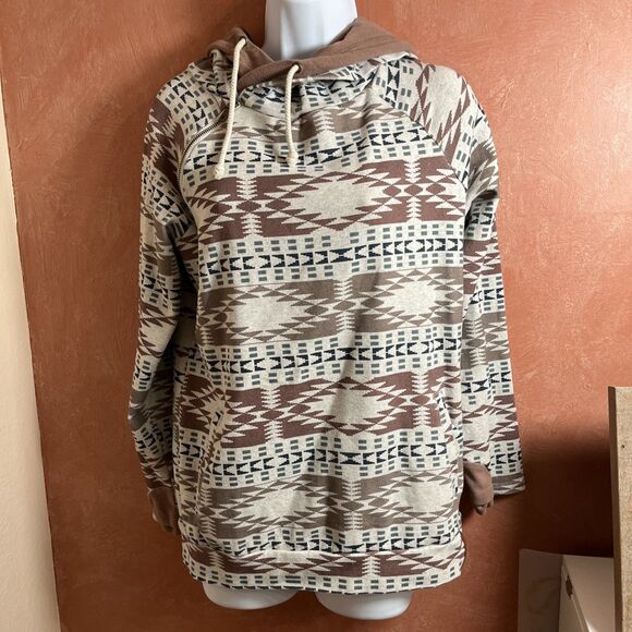 Ampersand Avenue Aztec Print Tunic Hoodie Sweatshirt Sz Large - Picture 2 of 6